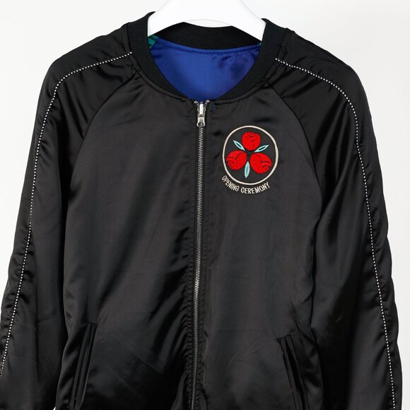 Opening Ceremony Reversible Blue & Black Embroidered Bomber Jacket - Picture 12 of 16
